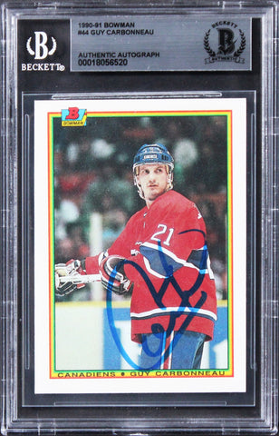 Canadiens Guy Carbonneau Authentic Signed 1990 Bowman #44 Card BAS Slabbed