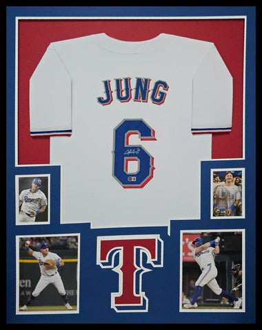 FRAMED TEXAS RANGERS JOSH JUNG AUTOGRAPHED SIGNED JERSEY BECKETT HOLOGRAM