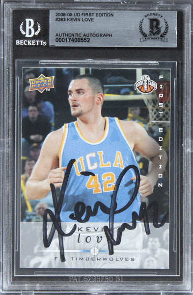 Timberwolves Kevin Love Signed 2008 UD First Edition #263 Rookie Card BAS Slab