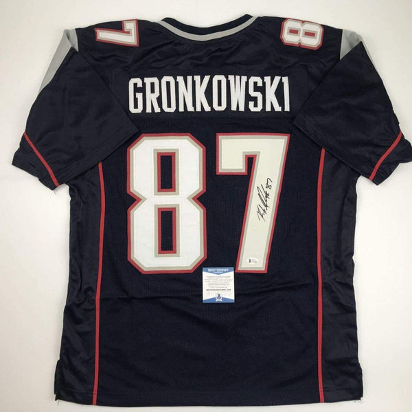 Autographed/Signed Rob Gronkowski New England Blue Jersey Beckett BAS COA Auto