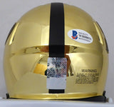 DREW BREES AUTOGRAPHED PURDUE CHROME GOLD SPEED MINI HELMET BECKETT 191123