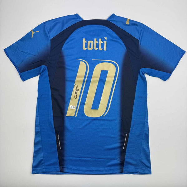 Autographed/Signed Francesco Totti Italy Blue Soccer Futbol Jersey Beckett COA