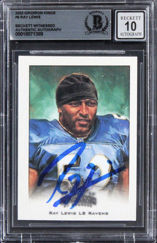 Ravens Ray Lewis Signed 2002 Gridiron Kings #6 Card Auto Graded 10! BAS Slabbed