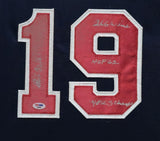FRAMED CLEVELAND INDIANS BOB FELLER AUTOGRAPHED 3x INSCRIBED JERSEY PSA COA