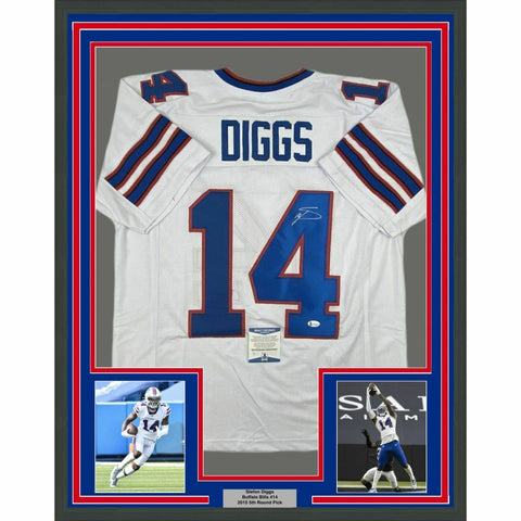 FRAMED Autographed/Signed STEFON DIGGS 33x42 Buffalo White Jersey Beckett COA