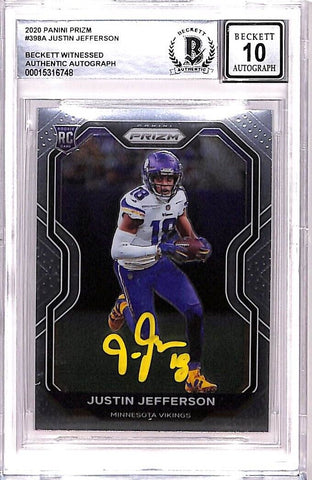 Justin Jefferson Signed 2020 Prizm #398 Trading Card Grade 10 Auto BAS 42596