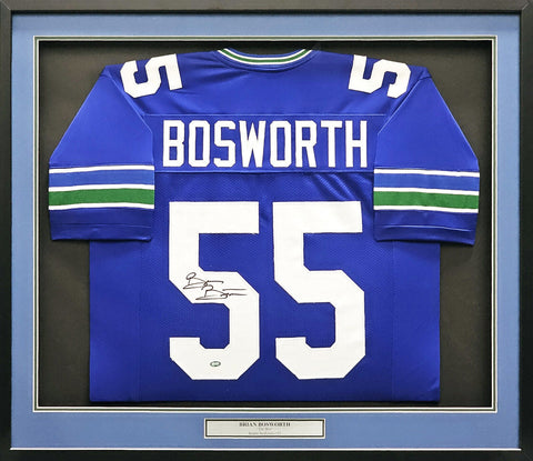 Seattle Seahawks Brian Bosworth Autographed Framed Blue Jersey MCS Holo #52965