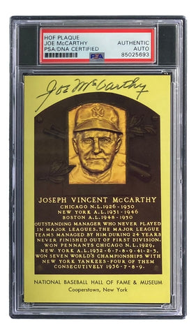 Joe McCarthy Signed 4x6 New York Yankees HOF Plaque Card PSA 85025693