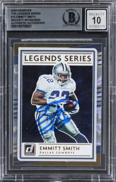 Emmitt Smith Signed 2020 Donruss The Legends Series #14 Card Auto 10! BAS Slab