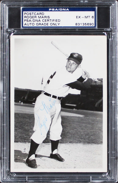 Yankees Roger Maris Signed 3.5x5.5 Postcard Auto Graded Ex-MT 6 PSA/DNA Slabbed
