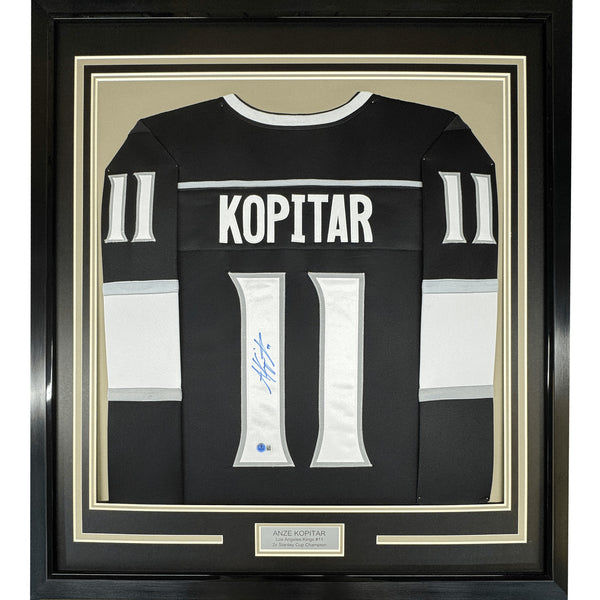 Framed Signed Anze Kopitar 35x39 Los Angeles LA Black Jersey JSA COA