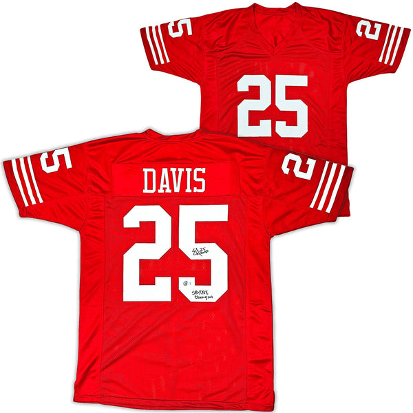 49ERS ERIC DAVIS AUTOGRAPHED RED JERSEY "SB XXIX CHAMPION" BECKETT QR 215868