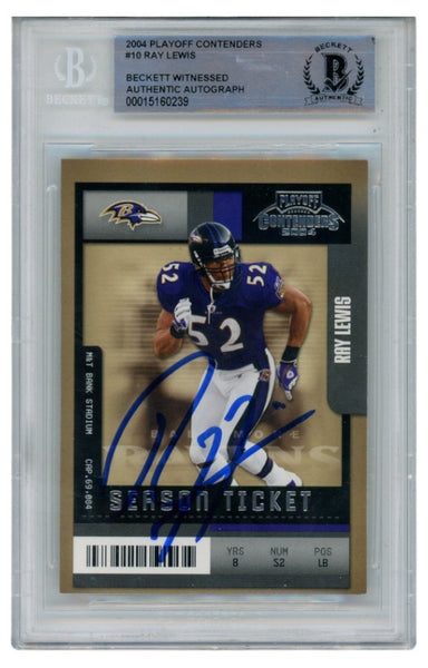 Ray Lewis Autographed/Signed 04 Playoff Contenders #10 Card Slab Beckett 52698