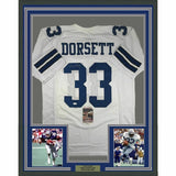 FRAMED Autographed/Signed TONY DORSETT 33x42 Dallas White Jersey JSA COA Auto