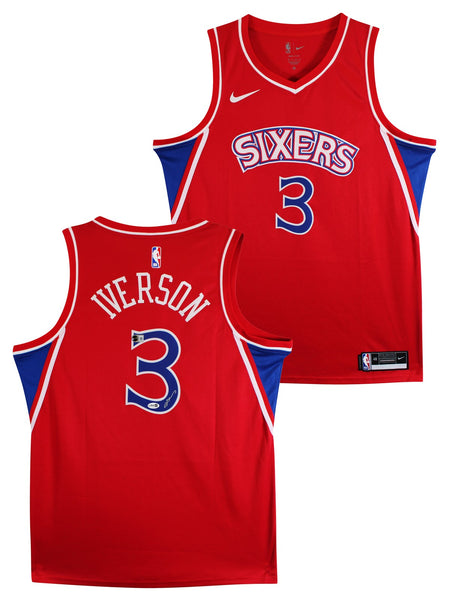 76ers Allen Iverson Signed Red Nike Jordan Swingman Jersey BAS #BY031283