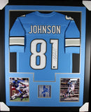CALVIN JOHNSON (Lions blue TOWER) Signed Autographed Framed Jersey Beckett