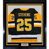 Framed Signed Kevin Stevens 35x39 Pittsburgh Black Jersey JSA COA