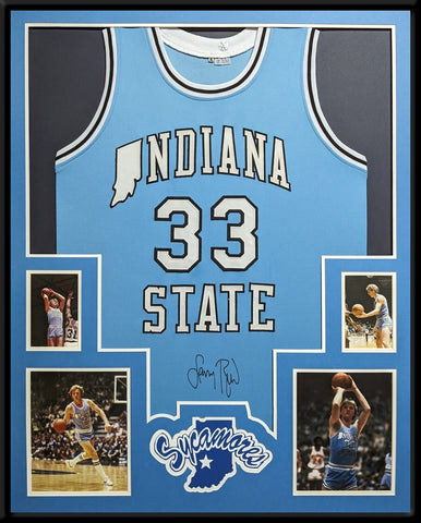 FRAMED INDIANA STATE SYCAMORES LARRY BIRD AUTOGRAPHED SIGNED JERSEY PLAYER HOLO