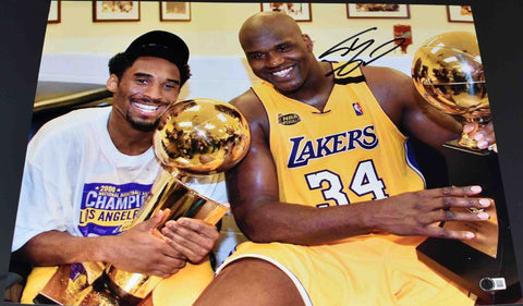 SHAQUILLE SHAQ O'NEAL AUTOGRAPHED LOS ANGELES LAKERS 16x20 PHOTO W/ KOBE BRYANT