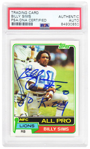 Billy Sims Signed Lions 1981 Topps Rookie Card #100 w/80 ROY - (PSA Slabbed)