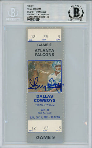 Tony Dorsett Autographed/Signed 12/6/1987 vs Flacons Ticket Beckett Slab 39177