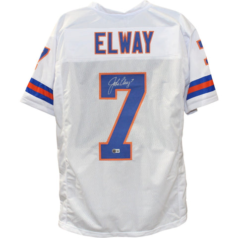 John Elway Autographed/Signed Denver Broncos Size XL White Jersey Beckett 50185