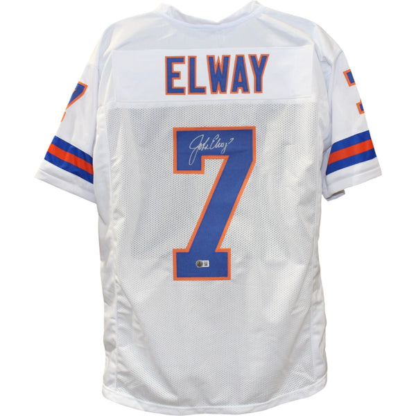 John Elway Autographed/Signed Denver Broncos Size XL White Jersey Beckett 50185