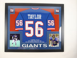 Lawrence Taylor Signed New York Giants 35x43 Framed Stat Jersey (JSA QR Card) LB