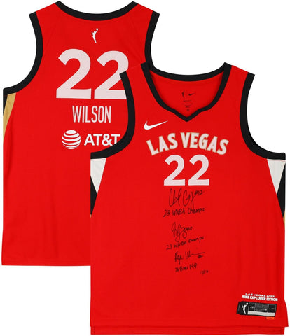 Wilson, Gray & Young Aces 2023 WNBA Finals Champ Signed Nike Jersey w/Ins-LE 23