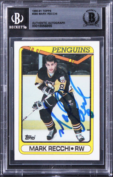 Penguins Mark Recchi Authentic Signed 1990 Topps #280 Card BAS Slabbed