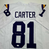 Autographed/Signed Anthony Carter Minnesota White Football Jersey JSA COA