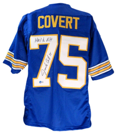 Jim Covert Signed/Inscr Blue Custom Football Jersey Univ of Pitt Beckett 186590