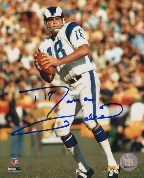 Roman Gabriel Signed Rams White Jersey Action 8x10 Photo - (SCHWARTZ COA)