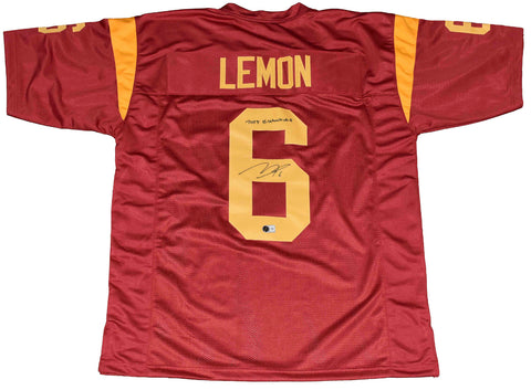 MAKAI LEMON AUTOGRAPHED USC TROJANS #6 CARDINAL JERSEY W/ 2025 BILETNIKOFF