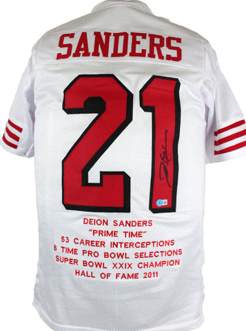 Deion Sanders Autographed White Pro STAT Style Jersey-Beckett W Hologram *Black