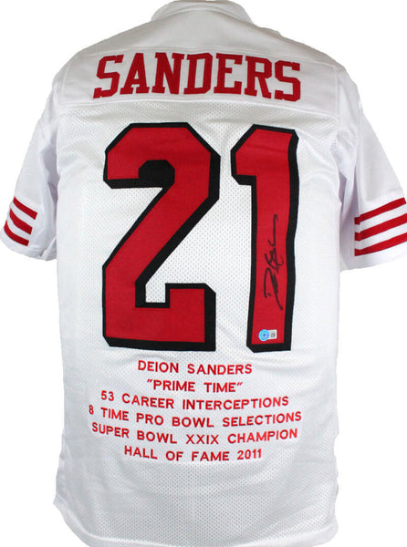 Deion Sanders Autographed White Pro STAT Style Jersey-Beckett W Hologram *Black