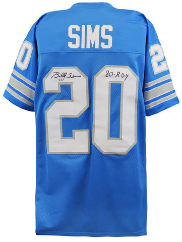 Billy Sims (DETROIT LIONS) Signed Blue Custom Football Jersey w/80 ROY -(SS COA)