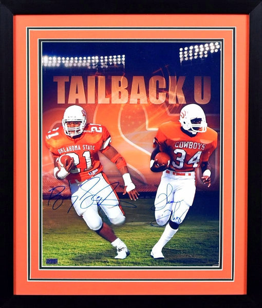 BARRY SANDERS & THURMAN THOMAS OKLAHOMA STATE COWBOYS 16x20 FRAMED PHOTO COA