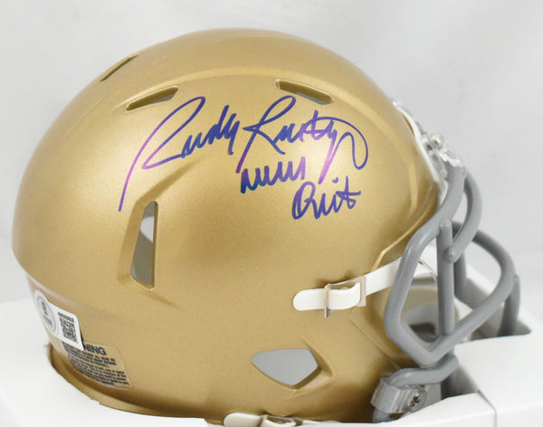 Rudy Ruettiger Signed Notre Dame Speed Mini Helmet Never Quit - Beckett W Holo