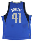 Mavericks Dirk Nowitzki Signed Blue M&N 2010-11 HWC Swingman Jersey BAS #BS20483