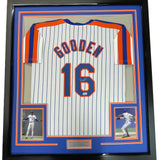FRAMED Signed DWIGHT DOC GOODEN 35x39 NY Pinstripe Jersey PSA COA