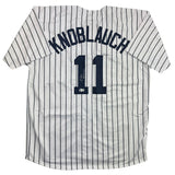 Autographed/Signed Chuck Knoblauch NY Pinstripe Baseball Jersey BAS COA