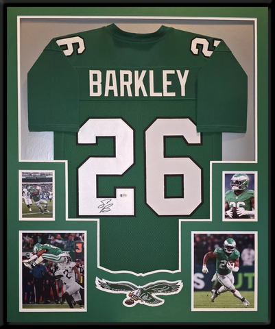 FRAMED PHILADELPHIA EAGLES SAQUON BARKLEY AUTOGRAPHED JERSEY BECKETT COA