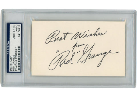 Red Grange Autographed Chicago Bears Index Card Best Wishes Slab PSA 54882