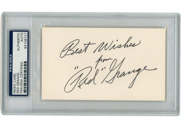 Red Grange Autographed Chicago Bears Index Card Best Wishes Slab PSA 54882