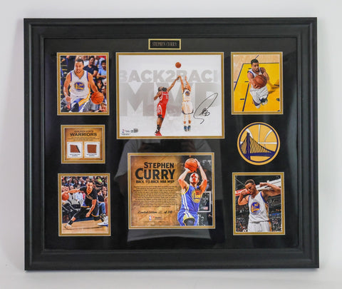 Steph Curry G.S. Warriors Autographed Framed (27x23)5-Photo Collage Fanatics COA