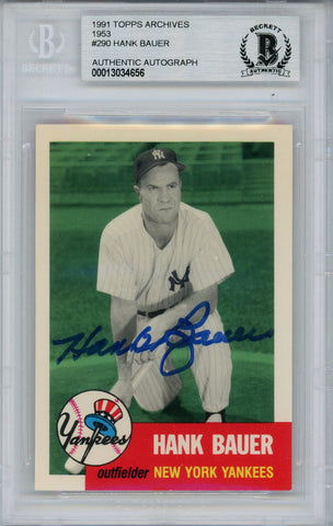 Hank Bauer Autographed 1991 Topps Archives 1953 #290 Card Beckett Slab 38450