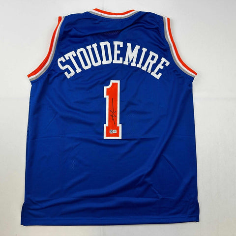 Autographed/Signed Amare Stoudemire New York Blue Jersey Beckett BAS COA