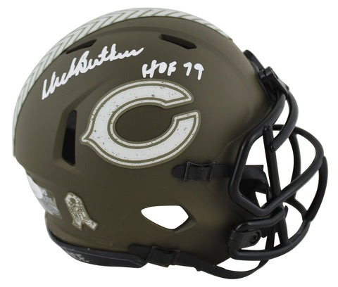 Bears Dick Butkus "HOF 79" Signed Salute To Service Speed Mini Helmet JSA Wit