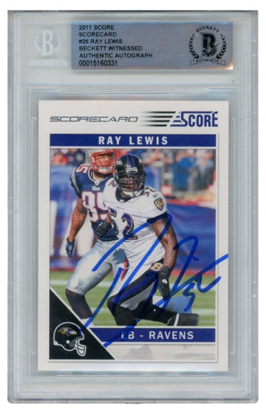 Ray Lewis Autographed/Signed 2011 Score #26 Trading Card Slab Beckett 52681